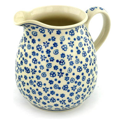 Polish Pottery Pitcher 6 Cup Blue Confetti