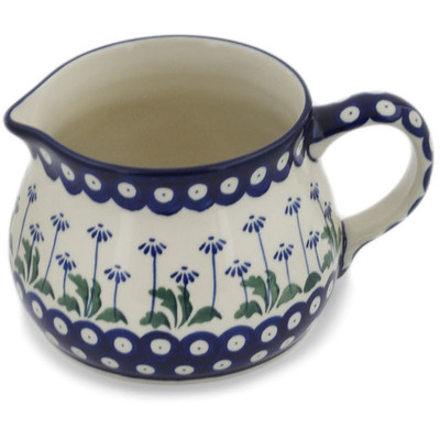 Polish Pottery Pitcher 6 Cup Blue Daisy Peacock