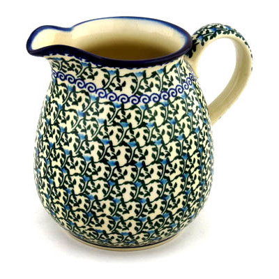 Polish Pottery Pitcher 6 Cup Blue Ivy