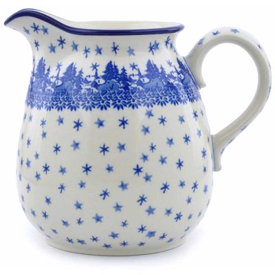 Polish Pottery Pitcher 6 Cup Blue Winter