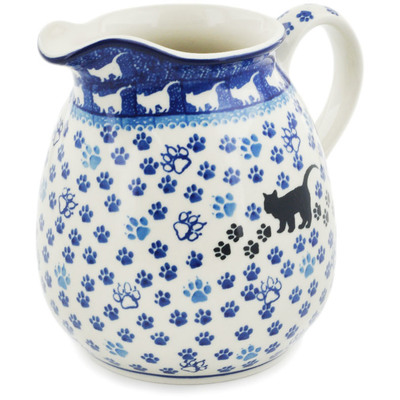 Polish Pottery Pitcher 6 Cup Boo Boo Kitty Paws