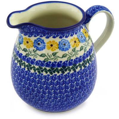 Polish Pottery Pitcher 6 Cup Daffodils &amp; Daisies