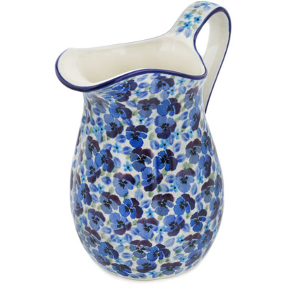 Polish Pottery Pitcher 6 Cup Deep Sea Pansy UNIKAT