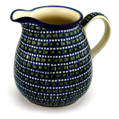 Polish Pottery Pitcher 6 Cup Emerald Mosaic