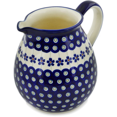 Polish Pottery Pitcher 6 Cup Flowering Peacock