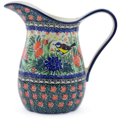 Polish Pottery Pitcher 6 Cup Garden Bird UNIKAT