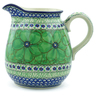 Polish Pottery Pitcher 6 Cup Green Pansies UNIKAT