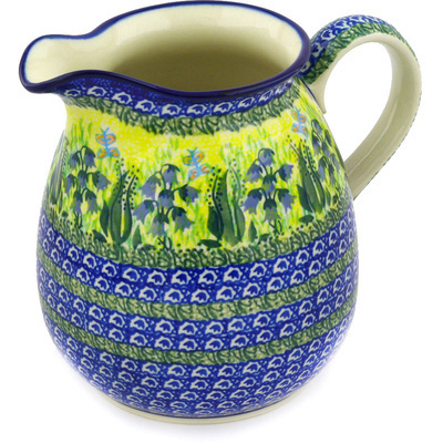 Polish Pottery Pitcher 6 Cup Lakeside Bluebells UNIKAT