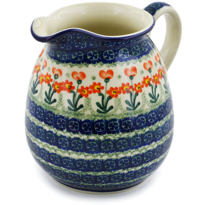 Polish Pottery Pitcher 6 Cup Peach Spring Daisy