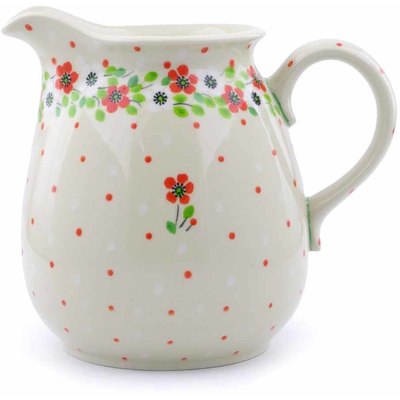 Polish Pottery Pitcher 6 Cup Poppy Flower