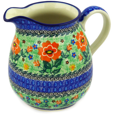 Polish Pottery Pitcher 6 Cup Red Poppies UNIKAT