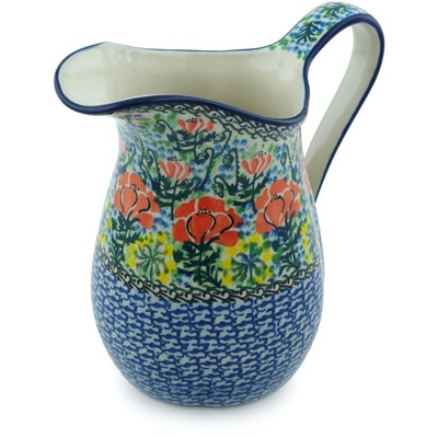 Polish Pottery Pitcher 6 Cup Roses Are Red UNIKAT