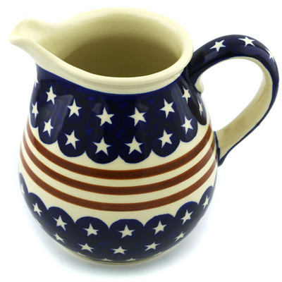Polish Pottery Pitcher 6 Cup Stars And Stripes