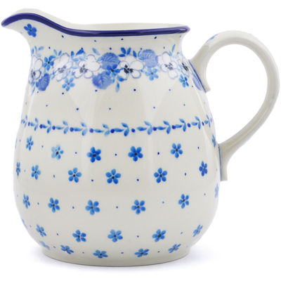 Polish Pottery Pitcher 6 Cup White Pansy
