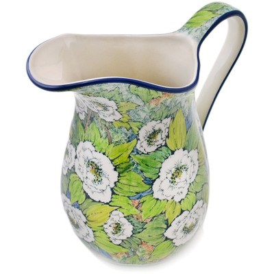 Polish Pottery Pitcher 6 Cup White Peony UNIKAT