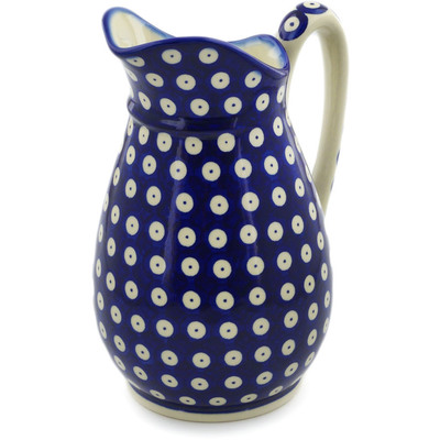 Polish Pottery Pitcher 6 cups Blue Eyed Peacock