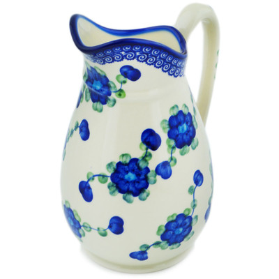 Polish Pottery Pitcher 6 cups Blue Poppies