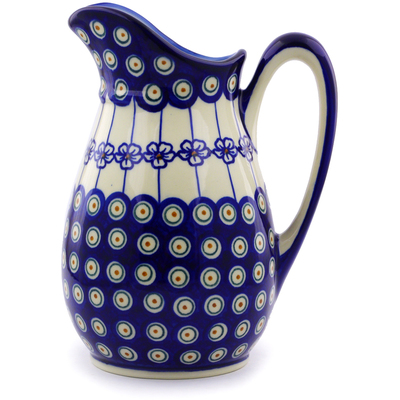 Polish Pottery Pitcher 6 cups Flowering Peacock