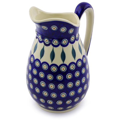 Polish Pottery Pitcher 6 cups Peacock