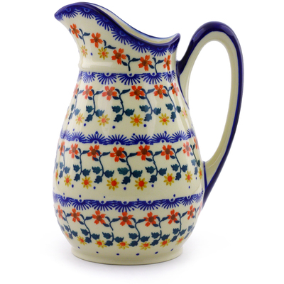 Polish Pottery Pitcher 6 cups Red Sunflower