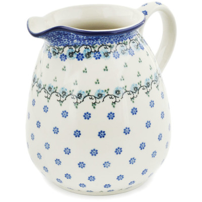 Polish Pottery Pitcher 67 oz Blue Flowers Harmony
