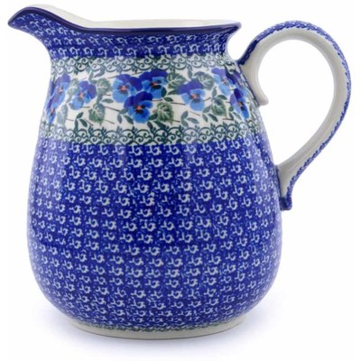 Polish Pottery Pitcher 67 oz Blue Pansy