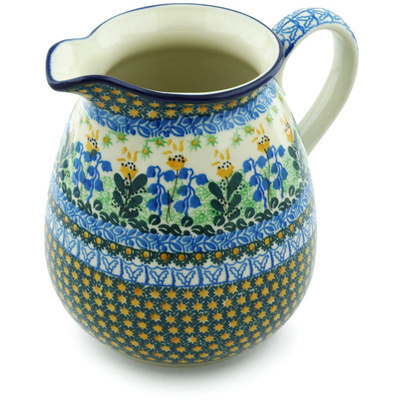 Polish Pottery Pitcher 67 oz Bluebells And Irises UNIKAT