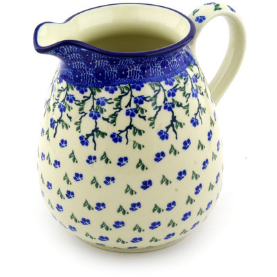 Polish Pottery Pitcher 67 oz Cascading Blue Blossoms