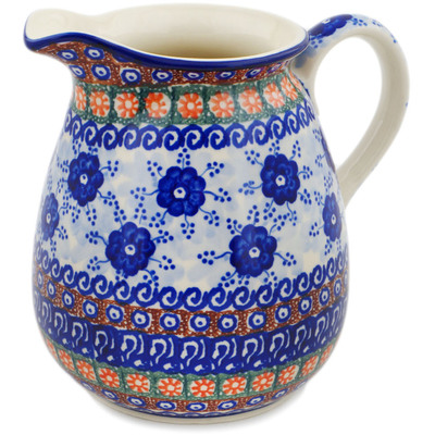 Polish Pottery Pitcher 67 oz Dancing Blue Poppies UNIKAT