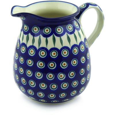 Polish Pottery Pitcher 67 oz Peacock Leaves