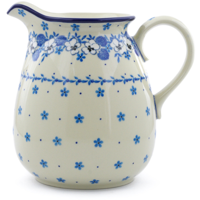 Polish Pottery Pitcher 67 oz White Pansy