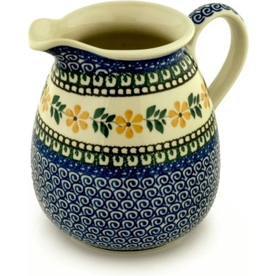 Polish Pottery Pitcher 67 oz Yellow Daisy Swirls