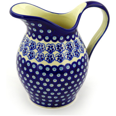 Polish Pottery Pitcher 7&frac34; Cup Aloha Blue