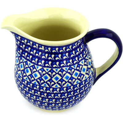 Polish Pottery Pitcher 7 Cup Blue Diamond