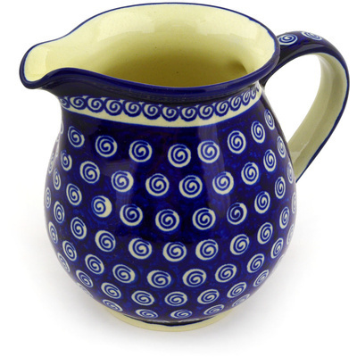 Polish Pottery Pitcher 7 Cup Cobalt Swirl
