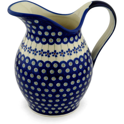 Polish Pottery Pitcher 7&frac34; Cup Flowering Peacock