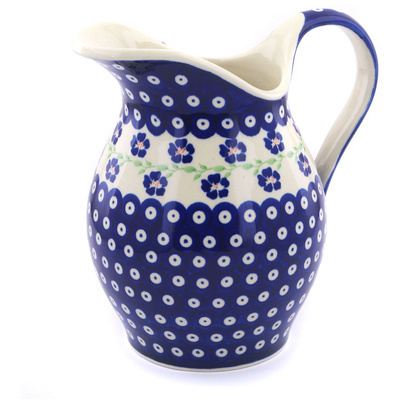 Polish Pottery Pitcher 7&frac34; Cup Flowery Peacock