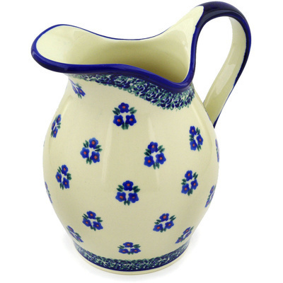 Polish Pottery Pitcher 7&frac34; Cup Forget Me Not Dots