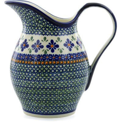Polish Pottery Pitcher 7&frac34; Cup Gingham Flowers