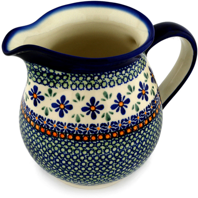 Polish Pottery Pitcher 7 Cup Gingham Flowers