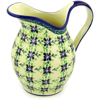 Polish Pottery Pitcher 7&frac34; Cup Gingham Patchwork