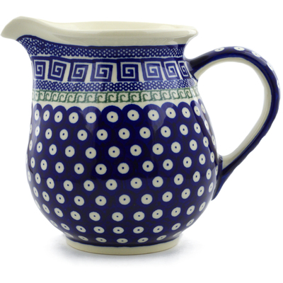 Polish Pottery Pitcher 7 Cup Grecian Peacock