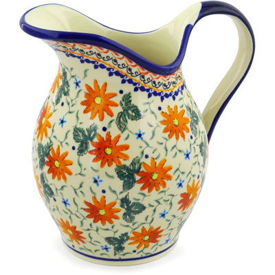 Polish Pottery Pitcher 7&frac34; Cup Mexican Flame UNIKAT