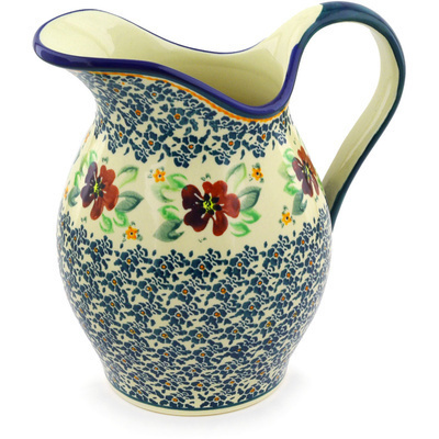 Polish Pottery Pitcher 7&frac34; Cup Nightingale Flower