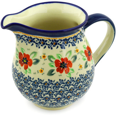 Polish Pottery Pitcher 7 Cup Nightingale Flower
