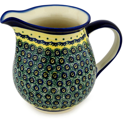 Polish Pottery Pitcher 7 Cup Peacock Bumble Bee