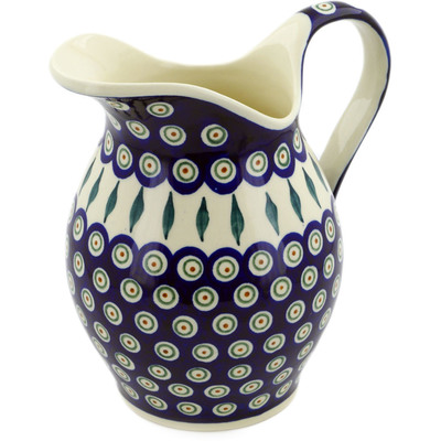 Polish Pottery Pitcher 7&frac34; Cup Peacock Leaves