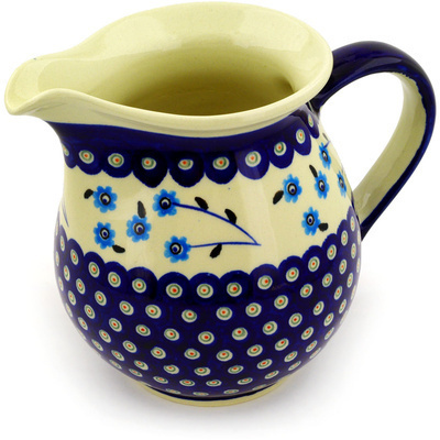 Polish Pottery Pitcher 7 Cup Peacock Poppies