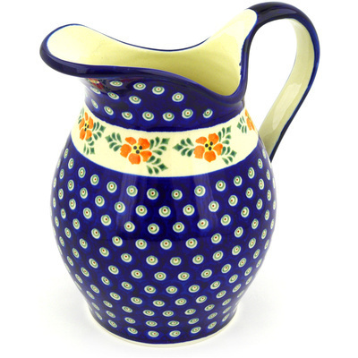 Polish Pottery Pitcher 7&frac34; Cup Poinsetia Peacock