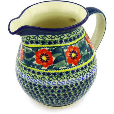 Polish Pottery Pitcher 7 Cup Poppies All Around UNIKAT